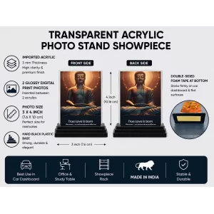 Gautama Buddha Acrylic Car Dashboard Showpiece | Double-Sided Gautama Buddha Photo Stand | 3 X 4 Inch Photo | Transparent Acrylic Frame With Black Base | Car Dashboard, Office & Table Decor (F71564) Gautama Buddha Acrylic Car Dashboard Showpiece | Double-Sided Gautama Buddha Photo Stand | 3 X 4 Inch Photo | Transparent Acrylic Frame With Black Base | Car Dashboard, Office & Table Decor (F71564)