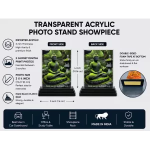 Gautama Buddha Acrylic Car Dashboard Showpiece | Double-Sided Gautama Buddha Photo Stand | 3 X 4 Inch Photo | Transparent Acrylic Frame With Black Base | Car Dashboard, Office & Table Decor (F71578) Gautama Buddha Acrylic Car Dashboard Showpiece | Double-Sided Gautama Buddha Photo Stand | 3 X 4 Inch Photo | Transparent Acrylic Frame With Black Base | Car Dashboard, Office & Table Decor (F71578)