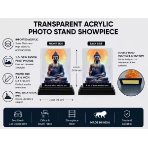 Gautama Buddha Acrylic Car Dashboard Showpiece | Double-Sided Gautama Buddha Photo Stand | 3 X 4 Inch Photo | Transparent Acrylic Frame With Black Base | Car Dashboard, Office & Table Decor (F71581) Gautama Buddha Acrylic Car Dashboard Showpiece | Double-Sided Gautama Buddha Photo Stand | 3 X 4 Inch Photo | Transparent Acrylic Frame With Black Base | Car Dashboard, Office & Table Decor (F71581)