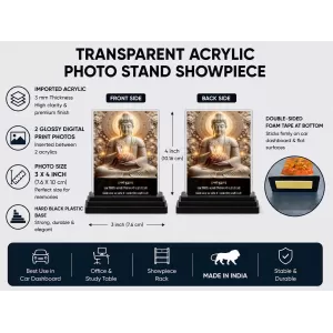 Gautama Buddha Acrylic Car Dashboard Showpiece | Double-Sided Gautama Buddha Photo Stand | 3 X 4 Inch Photo | Transparent Acrylic Frame With Black Base | Car Dashboard, Office & Table Decor (F71582) Gautama Buddha Acrylic Car Dashboard Showpiece | Double-Sided Gautama Buddha Photo Stand | 3 X 4 Inch Photo | Transparent Acrylic Frame With Black Base | Car Dashboard, Office & Table Decor (F71582)