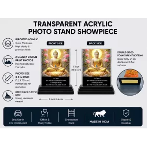 Gautama Buddha Acrylic Car Dashboard Showpiece | Double-Sided Gautama Buddha Photo Stand | 3 X 4 Inch Photo | Transparent Acrylic Frame With Black Base | Car Dashboard, Office & Table Decor (F71585) Gautama Buddha Acrylic Car Dashboard Showpiece | Double-Sided Gautama Buddha Photo Stand | 3 X 4 Inch Photo | Transparent Acrylic Frame With Black Base | Car Dashboard, Office & Table Decor (F71585)