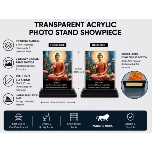 Gautama Buddha Acrylic Car Dashboard Showpiece | Double-Sided Gautama Buddha Photo Stand | 3 X 4 Inch Photo | Transparent Acrylic Frame With Black Base | Car Dashboard, Office & Table Decor (F71586) Gautama Buddha Acrylic Car Dashboard Showpiece | Double-Sided Gautama Buddha Photo Stand | 3 X 4 Inch Photo | Transparent Acrylic Frame With Black Base | Car Dashboard, Office & Table Decor (F71586)
