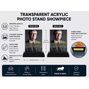Bill Gates Acrylic Car Dashboard Showpiece | Double-Sided Bill Gates Photo Stand | 3 X 4 Inch Photo | Transparent Acrylic Frame With Black Base | Car Dashboard, Office & Table Decor (F71587) Bill Gates Acrylic Car Dashboard Showpiece | Double-Sided Bill Gates Photo Stand | 3 X 4 Inch Photo | Transparent Acrylic Frame With Black Base | Car Dashboard, Office & Table Decor (F71587)