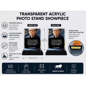 Bill Gates Acrylic Car Dashboard Showpiece | Double-Sided Bill Gates Photo Stand | 3 X 4 Inch Photo | Transparent Acrylic Frame With Black Base | Car Dashboard, Office & Table Decor (F71588) Bill Gates Acrylic Car Dashboard Showpiece | Double-Sided Bill Gates Photo Stand | 3 X 4 Inch Photo | Transparent Acrylic Frame With Black Base | Car Dashboard, Office & Table Decor (F71588)