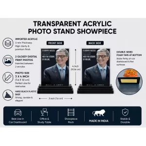 Bill Gates Acrylic Car Dashboard Showpiece | Double-Sided Bill Gates Photo Stand | 3 X 4 Inch Photo | Transparent Acrylic Frame With Black Base | Car Dashboard, Office & Table Decor (F71589) Bill Gates Acrylic Car Dashboard Showpiece | Double-Sided Bill Gates Photo Stand | 3 X 4 Inch Photo | Transparent Acrylic Frame With Black Base | Car Dashboard, Office & Table Decor (F71589)