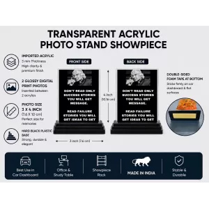 Abdul Kalam Acrylic Car Dashboard Showpiece | Double-Sided Abdul Kalam Photo Stand | 3 X 4 Inch Photo | Transparent Acrylic Frame With Black Base | Car Dashboard, Office & Table Decor (F71592)