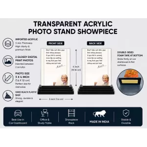 APJ Abdul Kalam Acrylic Car Dashboard Showpiece | Double-Sided APJ Abdul Kalam Photo Stand | 3 X 4 Inch Photo | Transparent Acrylic Frame With Black Base | Car Dashboard, Office & Table Decor (F71597)