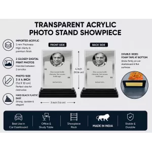Shree Ratan Tata Acrylic Car Dashboard Showpiece | Double-Sided Shree Ratan Tata Photo Stand | 3 X 4 Inch Photo | Transparent Acrylic Frame With Black Base | Car Dashboard, Office & Table Decor (F71599) Shree Ratan Tata Acrylic Car Dashboard Showpiece | Double-Sided Shree Ratan Tata Photo Stand | 3 X 4 Inch Photo | Transparent Acrylic Frame With Black Base | Car Dashboard, Office & Table Decor (F71599)