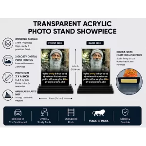 Osho Acrylic Car Dashboard Showpiece | Double-Sided Osho Photo Stand | 3 X 4 Inch Photo | Transparent Acrylic Frame With Black Base | Car Dashboard, Office & Table Decor (F71619) Osho Acrylic Car Dashboard Showpiece | Double-Sided Osho Photo Stand | 3 X 4 Inch Photo | Transparent Acrylic Frame With Black Base | Car Dashboard, Office & Table Decor (F71619)