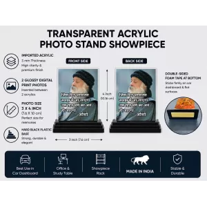 Osho Acrylic Car Dashboard Showpiece | Double-Sided Osho Photo Stand | 3 X 4 Inch Photo | Transparent Acrylic Frame With Black Base | Car Dashboard, Office & Table Decor (F71620) Osho Acrylic Car Dashboard Showpiece | Double-Sided Osho Photo Stand | 3 X 4 Inch Photo | Transparent Acrylic Frame With Black Base | Car Dashboard, Office & Table Decor (F71620)