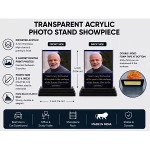 Narendra Modi Acrylic Car Dashboard Showpiece | Double-Sided Narendra Modi Photo Stand | 3 X 4 Inch Photo | Transparent Acrylic Frame With Black Base | Car Dashboard, Office & Table Decor (F71622) Narendra Modi Acrylic Car Dashboard Showpiece | Double-Sided Narendra Modi Photo Stand | 3 X 4 Inch Photo | Transparent Acrylic Frame With Black Base | Car Dashboard, Office & Table Decor (F71622)