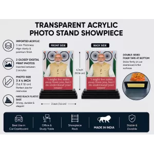 Narendra Modi Acrylic Car Dashboard Showpiece | Double-Sided Narendra Modi Photo Stand | 3 X 4 Inch Photo | Transparent Acrylic Frame With Black Base | Car Dashboard, Office & Table Decor (F71623) Narendra Modi Acrylic Car Dashboard Showpiece | Double-Sided Narendra Modi Photo Stand | 3 X 4 Inch Photo | Transparent Acrylic Frame With Black Base | Car Dashboard, Office & Table Decor (F71623)