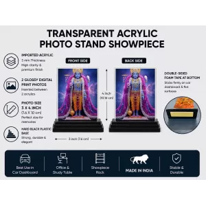 Krishna Acrylic Car Dashboard Showpiece | Double-Sided Krishna Photo Stand | 3 X 4 Inch Photo | Transparent Acrylic Frame With Black Base | Car Dashboard, Office & Table Decor (F71813)