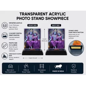 Radha Krishna Acrylic Car Dashboard Showpiece | Double-Sided Radha Krishna Photo Stand | 3 X 4 Inch Photo | Transparent Acrylic Frame With Black Base | Car Dashboard, Office & Table Decor (F71818)