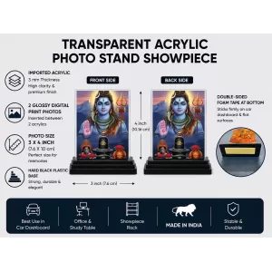 Shiva Acrylic Car Dashboard Showpiece | Double-Sided Shiva Photo Stand | 3 X 4 Inch Photo | Transparent Acrylic Frame With Black Base | Car Dashboard, Office & Table Decor (F71825)