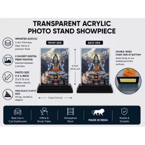 Shiva Acrylic Car Dashboard Showpiece | Double-Sided Shiva Photo Stand | 3 X 4 Inch Photo | Transparent Acrylic Frame With Black Base | Car Dashboard, Office & Table Decor (F71828)