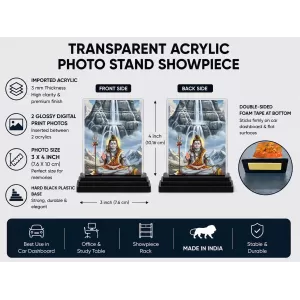 Shiva Acrylic Car Dashboard Showpiece | Double-Sided Shiva Photo Stand | 3 X 4 Inch Photo | Transparent Acrylic Frame With Black Base | Car Dashboard, Office & Table Decor (F71829)