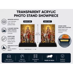 Durga Acrylic Car Dashboard Showpiece | Double-Sided Durga Photo Stand | 3 X 4 Inch Photo | Transparent Acrylic Frame With Black Base | Car Dashboard, Office & Table Decor (F71833) Durga Acrylic Car Dashboard Showpiece | Double-Sided Durga Photo Stand | 3 X 4 Inch Photo | Transparent Acrylic Frame With Black Base | Car Dashboard, Office & Table Decor (F71833)