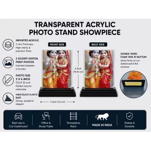 Radha And Krishna Acrylic Car Dashboard Showpiece | Double-Sided Radha And Krishna Photo Stand | 3 X 4 Inch Photo | Transparent Acrylic Frame With Black Base | Car Dashboard, Office & Table Decor (F71837) Radha And Krishna Acrylic Car Dashboard Showpiece | Double-Sided Radha And Krishna Photo Stand | 3 X 4 Inch Photo | Transparent Acrylic Frame With Black Base | Car Dashboard, Office & Table Decor (F71837)