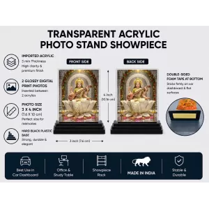 Saraswati Acrylic Car Dashboard Showpiece | Double-Sided Saraswati Photo Stand | 3 X 4 Inch Photo | Transparent Acrylic Frame With Black Base | Car Dashboard, Office & Table Decor (F71851)