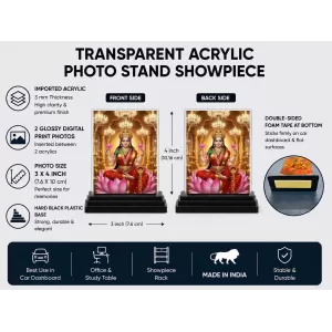 Lakshmi Acrylic Car Dashboard Showpiece | Double-Sided Lakshmi Photo Stand | 3 X 4 Inch Photo | Transparent Acrylic Frame With Black Base | Car Dashboard, Office & Table Decor (F71855) Lakshmi Acrylic Car Dashboard Showpiece | Double-Sided Lakshmi Photo Stand | 3 X 4 Inch Photo | Transparent Acrylic Frame With Black Base | Car Dashboard, Office & Table Decor (F71855)