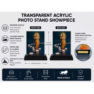 Lakshmi Acrylic Car Dashboard Showpiece | Double-Sided Lakshmi Photo Stand | 3 X 4 Inch Photo | Transparent Acrylic Frame With Black Base | Car Dashboard, Office & Table Decor (F71857) Lakshmi Acrylic Car Dashboard Showpiece | Double-Sided Lakshmi Photo Stand | 3 X 4 Inch Photo | Transparent Acrylic Frame With Black Base | Car Dashboard, Office & Table Decor (F71857)