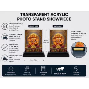 Hanuman Acrylic Car Dashboard Showpiece | Double-Sided Hanuman Photo Stand | 3 X 4 Inch Photo | Transparent Acrylic Frame With Black Base | Car Dashboard, Office & Table Decor (F71861)