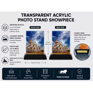 Arjuna Acrylic Car Dashboard Showpiece | Double-Sided Arjuna Photo Stand | 3 X 4 Inch Photo | Transparent Acrylic Frame With Black Base | Car Dashboard, Office & Table Decor (F71865) Arjuna Acrylic Car Dashboard Showpiece | Double-Sided Arjuna Photo Stand | 3 X 4 Inch Photo | Transparent Acrylic Frame With Black Base | Car Dashboard, Office & Table Decor (F71865)