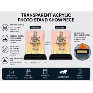 Saraswati Acrylic Car Dashboard Showpiece | Double-Sided Saraswati Photo Stand | 3 X 4 Inch Photo | Transparent Acrylic Frame With Black Base | Car Dashboard, Office & Table Decor (F71875)