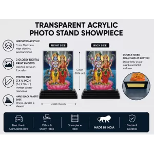 Radha Krishna Acrylic Car Dashboard Showpiece | Double-Sided Radha Krishna Photo Stand | 3 X 4 Inch Photo | Transparent Acrylic Frame With Black Base | Car Dashboard, Office & Table Decor (F71893)