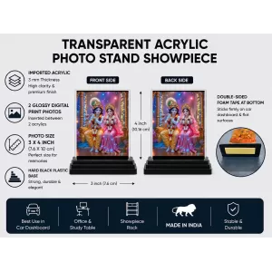 Radha Krishna Acrylic Car Dashboard Showpiece | Double-Sided Radha Krishna Photo Stand | 3 X 4 Inch Photo | Transparent Acrylic Frame With Black Base | Car Dashboard, Office & Table Decor (F71896) Radha Krishna Acrylic Car Dashboard Showpiece | Double-Sided Radha Krishna Photo Stand | 3 X 4 Inch Photo | Transparent Acrylic Frame With Black Base | Car Dashboard, Office & Table Decor (F71896)