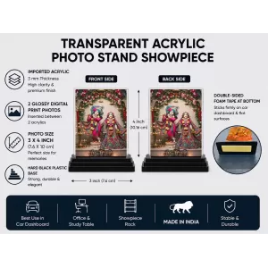 Krishna And Radha Acrylic Car Dashboard Showpiece | Double-Sided Krishna And Radha Photo Stand | 3 X 4 Inch Photo | Transparent Acrylic Frame With Black Base | Car Dashboard, Office & Table Decor (F71902) Krishna And Radha Acrylic Car Dashboard Showpiece | Double-Sided Krishna And Radha Photo Stand | 3 X 4 Inch Photo | Transparent Acrylic Frame With Black Base | Car Dashboard, Office & Table Decor (F71902)