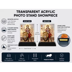 Durga Acrylic Car Dashboard Showpiece | Double-Sided Durga Photo Stand | 3 X 4 Inch Photo | Transparent Acrylic Frame With Black Base | Car Dashboard, Office & Table Decor (F71916) Durga Acrylic Car Dashboard Showpiece | Double-Sided Durga Photo Stand | 3 X 4 Inch Photo | Transparent Acrylic Frame With Black Base | Car Dashboard, Office & Table Decor (F71916)