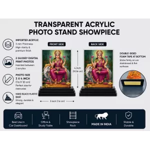 Lakshmi Acrylic Car Dashboard Showpiece | Double-Sided Lakshmi Photo Stand | 3 X 4 Inch Photo | Transparent Acrylic Frame With Black Base | Car Dashboard, Office & Table Decor (F71922) Lakshmi Acrylic Car Dashboard Showpiece | Double-Sided Lakshmi Photo Stand | 3 X 4 Inch Photo | Transparent Acrylic Frame With Black Base | Car Dashboard, Office & Table Decor (F71922)