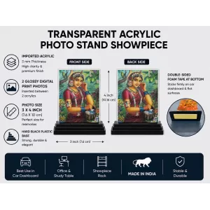 Radha Acrylic Car Dashboard Showpiece | Double-Sided Radha Photo Stand | 3 X 4 Inch Photo | Transparent Acrylic Frame With Black Base | Car Dashboard, Office & Table Decor (F71927) Radha Acrylic Car Dashboard Showpiece | Double-Sided Radha Photo Stand | 3 X 4 Inch Photo | Transparent Acrylic Frame With Black Base | Car Dashboard, Office & Table Decor (F71927)