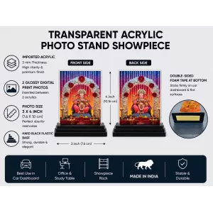 Ganesha Acrylic Car Dashboard Showpiece | Double-Sided Ganesha Photo Stand | 3 X 4 Inch Photo | Transparent Acrylic Frame With Black Base | Car Dashboard, Office & Table Decor (F71943)