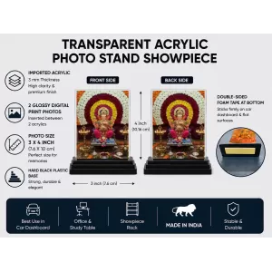 Ganesha Acrylic Car Dashboard Showpiece | Double-Sided Ganesha Photo Stand | 3 X 4 Inch Photo | Transparent Acrylic Frame With Black Base | Car Dashboard, Office & Table Decor (F71945)