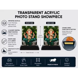 Ganesha Acrylic Car Dashboard Showpiece | Double-Sided Ganesha Photo Stand | 3 X 4 Inch Photo | Transparent Acrylic Frame With Black Base | Car Dashboard, Office & Table Decor (F71951) Ganesha Acrylic Car Dashboard Showpiece | Double-Sided Ganesha Photo Stand | 3 X 4 Inch Photo | Transparent Acrylic Frame With Black Base | Car Dashboard, Office & Table Decor (F71951)