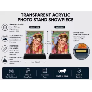Radha Acrylic Car Dashboard Showpiece | Double-Sided Radha Photo Stand | 3 X 4 Inch Photo | Transparent Acrylic Frame With Black Base | Car Dashboard, Office & Table Decor (F71961) Radha Acrylic Car Dashboard Showpiece | Double-Sided Radha Photo Stand | 3 X 4 Inch Photo | Transparent Acrylic Frame With Black Base | Car Dashboard, Office & Table Decor (F71961)