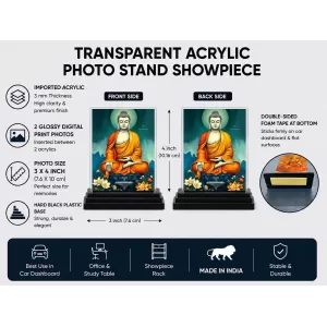 Buddha Acrylic Car Dashboard Showpiece | Double-Sided Buddha Photo Stand | 3 X 4 Inch Photo | Transparent Acrylic Frame With Black Base | Car Dashboard, Office & Table Decor (F71967) Buddha Acrylic Car Dashboard Showpiece | Double-Sided Buddha Photo Stand | 3 X 4 Inch Photo | Transparent Acrylic Frame With Black Base | Car Dashboard, Office & Table Decor (F71967)