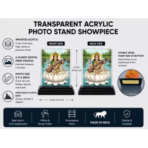 Saraswati Acrylic Car Dashboard Showpiece | Double-Sided Saraswati Photo Stand | 3 X 4 Inch Photo | Transparent Acrylic Frame With Black Base | Car Dashboard, Office & Table Decor (F71974) Saraswati Acrylic Car Dashboard Showpiece | Double-Sided Saraswati Photo Stand | 3 X 4 Inch Photo | Transparent Acrylic Frame With Black Base | Car Dashboard, Office & Table Decor (F71974)