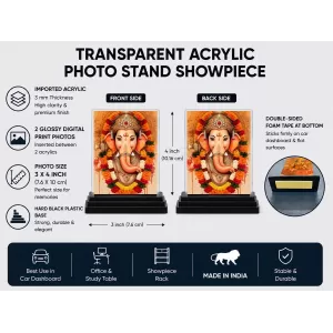 Ganesha Acrylic Car Dashboard Showpiece | Double-Sided Ganesha Photo Stand | 3 X 4 Inch Photo | Transparent Acrylic Frame With Black Base | Car Dashboard, Office & Table Decor (F71984) Ganesha Acrylic Car Dashboard Showpiece | Double-Sided Ganesha Photo Stand | 3 X 4 Inch Photo | Transparent Acrylic Frame With Black Base | Car Dashboard, Office & Table Decor (F71984)