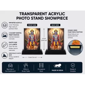 Ram Acrylic Car Dashboard Showpiece | Double-Sided Ram Photo Stand | 3 X 4 Inch Photo | Transparent Acrylic Frame With Black Base | Car Dashboard, Office & Table Decor (F71986)