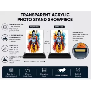 Rama Acrylic Car Dashboard Showpiece | Double-Sided Rama Photo Stand | 3 X 4 Inch Photo | Transparent Acrylic Frame With Black Base | Car Dashboard, Office & Table Decor (F71987)
