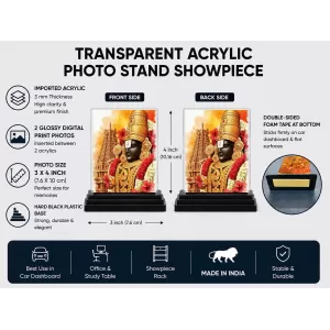 Venkateswara Acrylic Car Dashboard Showpiece | Double-Sided Venkateswara Photo Stand | 3 X 4 Inch Photo | Transparent Acrylic Frame With Black Base | Car Dashboard, Office & Table Decor (F71988) Venkateswara Acrylic Car Dashboard Showpiece | Double-Sided Venkateswara Photo Stand | 3 X 4 Inch Photo | Transparent Acrylic Frame With Black Base | Car Dashboard, Office & Table Decor (F71988)