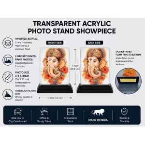 Ganesha Acrylic Car Dashboard Showpiece | Double-Sided Ganesha Photo Stand | 3 X 4 Inch Photo | Transparent Acrylic Frame With Black Base | Car Dashboard, Office & Table Decor (F71989) Ganesha Acrylic Car Dashboard Showpiece | Double-Sided Ganesha Photo Stand | 3 X 4 Inch Photo | Transparent Acrylic Frame With Black Base | Car Dashboard, Office & Table Decor (F71989)