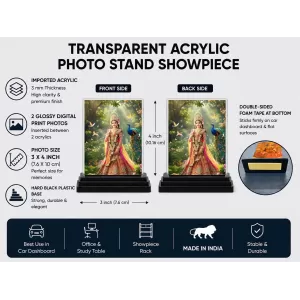 Radha Acrylic Car Dashboard Showpiece | Double-Sided Radha Photo Stand | 3 X 4 Inch Photo | Transparent Acrylic Frame With Black Base | Car Dashboard, Office & Table Decor (F71991) Radha Acrylic Car Dashboard Showpiece | Double-Sided Radha Photo Stand | 3 X 4 Inch Photo | Transparent Acrylic Frame With Black Base | Car Dashboard, Office & Table Decor (F71991)