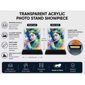 Lord Krishna Acrylic Car Dashboard Showpiece | Double-Sided Lord Krishna Photo Stand | 3 X 4 Inch Photo | Transparent Acrylic Frame With Black Base | Car Dashboard, Office & Table Decor (F72025) Lord Krishna Acrylic Car Dashboard Showpiece | Double-Sided Lord Krishna Photo Stand | 3 X 4 Inch Photo | Transparent Acrylic Frame With Black Base | Car Dashboard, Office & Table Decor (F72025)