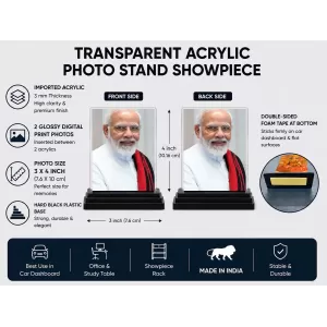 Narendra Modi Acrylic Car Dashboard Showpiece | Double-Sided Narendra Modi Photo Stand | 3 X 4 Inch Photo | Transparent Acrylic Frame With Black Base | Car Dashboard, Office & Table Decor (F72031) Narendra Modi Acrylic Car Dashboard Showpiece | Double-Sided Narendra Modi Photo Stand | 3 X 4 Inch Photo | Transparent Acrylic Frame With Black Base | Car Dashboard, Office & Table Decor (F72031)