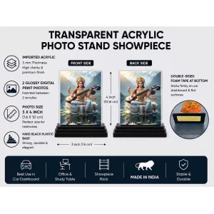 Saraswati Acrylic Car Dashboard Showpiece | Double-Sided Saraswati Photo Stand | 3 X 4 Inch Photo | Transparent Acrylic Frame With Black Base | Car Dashboard, Office & Table Decor (F72035) Saraswati Acrylic Car Dashboard Showpiece | Double-Sided Saraswati Photo Stand | 3 X 4 Inch Photo | Transparent Acrylic Frame With Black Base | Car Dashboard, Office & Table Decor (F72035)